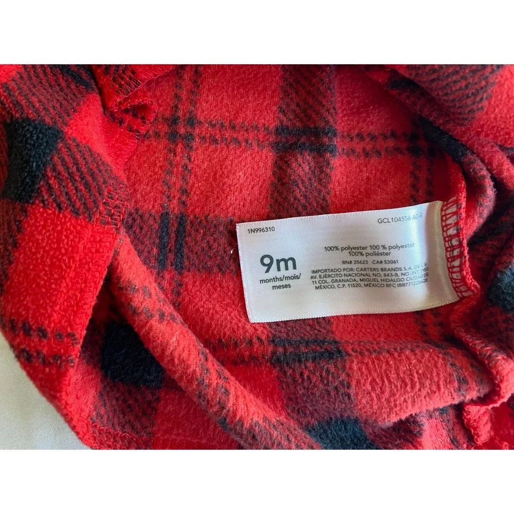 Carters Unisex Baby Buffalo Plaid Fleece Long Sleeve Top Size 9M Red Black
